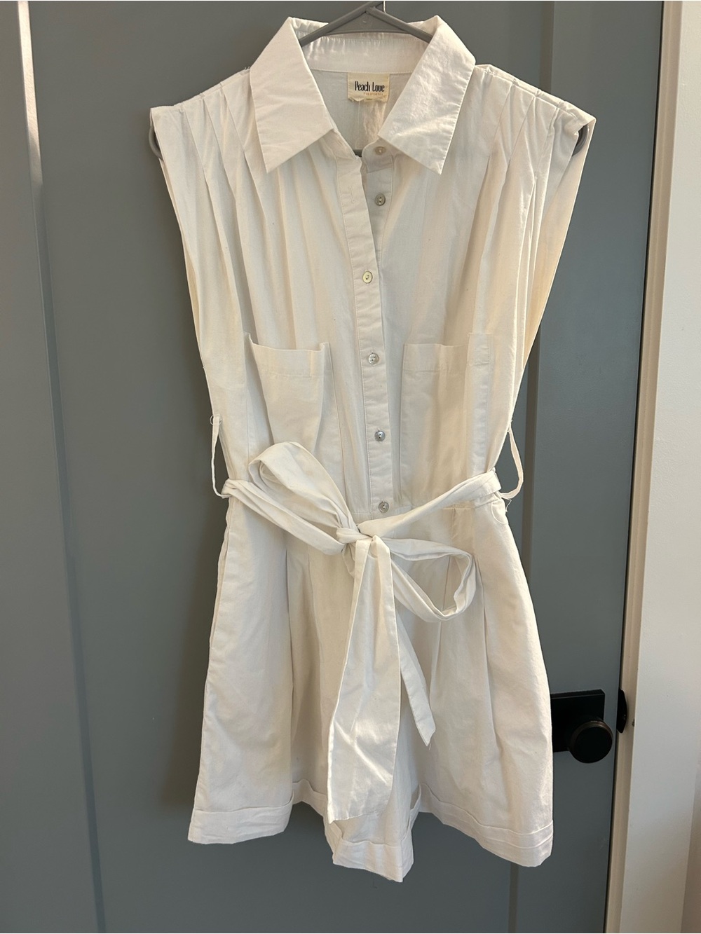 Peach Love California White Tie-Waist Sleeveless Shirt Romper